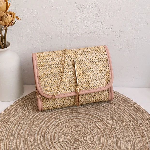 Girls Mobile Phone Bag 2024 New Women's Summer Woven Bag Messenger Straw Bag Small Square Bag Fashion Bag