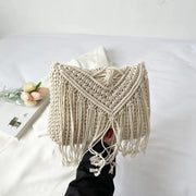 SummerTassel Straw Bag Women Handmade Woven Shoulder Bag Summer Kintted Beach Bag Vacation Lady Shoulder Bag Phone Bag