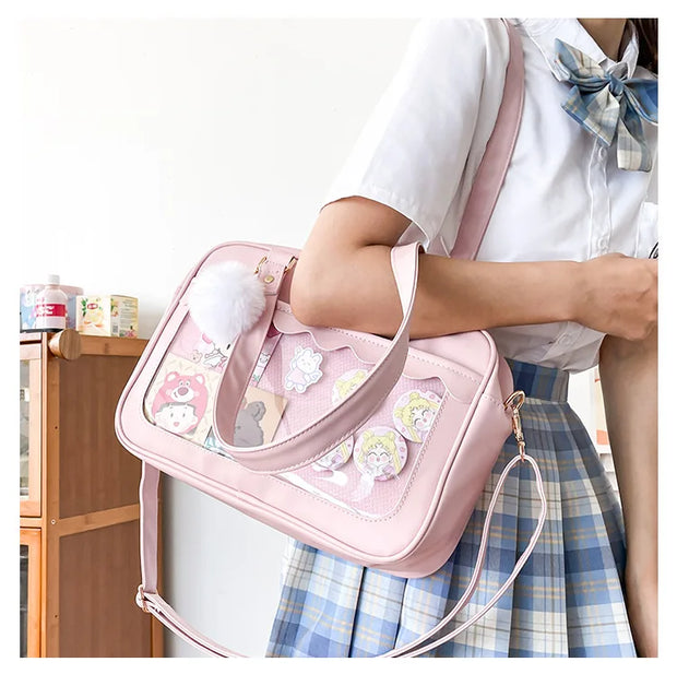 Japanese Kawaii Shoulder Bag For Women PU Leather Itabag Transparent Bag JK Tote Bag Handbags Preppy Bag ita bag Crossbody Bag