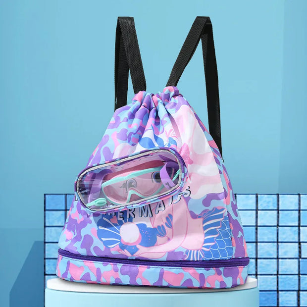 Children's swimming bag waterproof storage bag beach bag beam mouth backpack dry and wet separation washing bag
