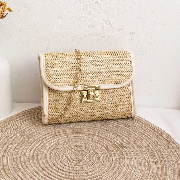 Girls Mobile Phone Bag 2024 New Women's Summer Woven Bag Messenger Straw Bag Small Square Bag Fashion Bag