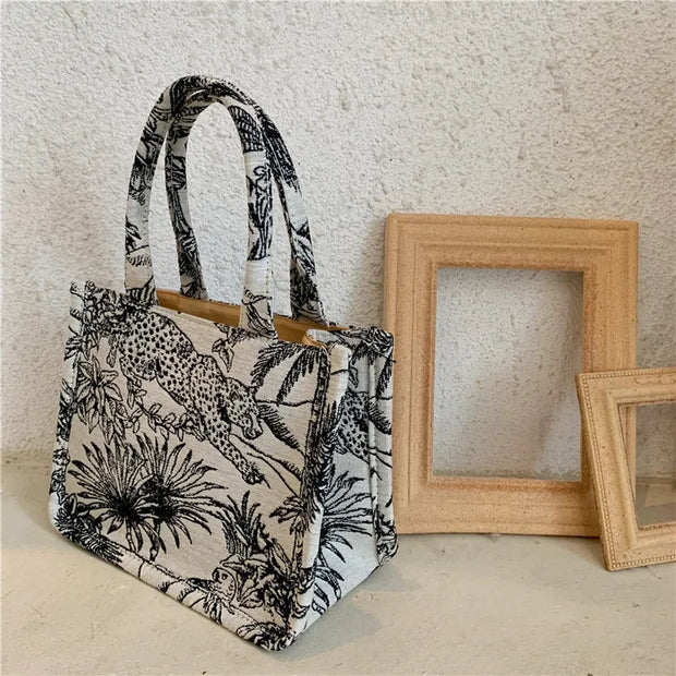 Embroidered women's bag, new tote bag, handbag, large capacity woven shopping bag, single shoulder canvas bag, women's bag