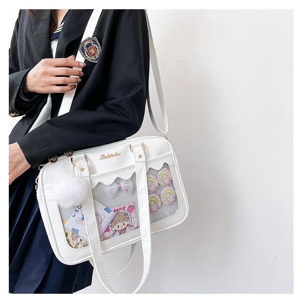 Japanese Kawaii Shoulder Bag For Women PU Leather Itabag Transparent Bag JK Tote Bag Handbags Preppy Bag ita bag Crossbody Bag