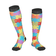 Flo Fashion Bright Pattern Knee-High With Nylon, Yarn & Spandex Compression Sock, Puzzle, L/XL