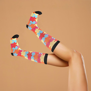 Flo Fashion Bright Pattern Knee-High With Nylon, Yarn & Spandex Compression Sock, Puzzle, L/XL