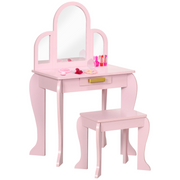 Kids Dressing Table and Stool w/ Mirror and Drawer, for Ages 3-6 Years - Pink