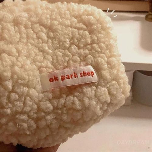 Lamb Hair Cosmetic Bag Plush Storage Bag Cute Stationery Bag Large Capacity Stationery Cosmetic Storage Bag