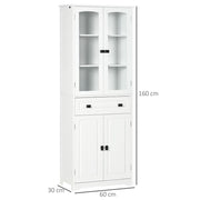 HOMCOM Kitchen Cupboard Storage Cabinet Adjustable Shelves, Glass Door, 160cm