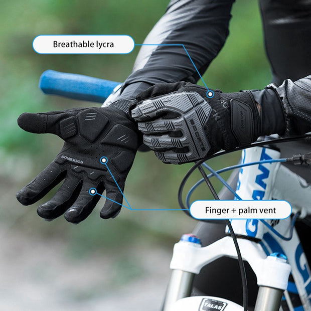 ROCKBROS Cycling Gloves Thermal Autumn Winter Gloves Windproof SBR Touch Screen Bike Gloves Full Finger Shockproof Sport Gloves