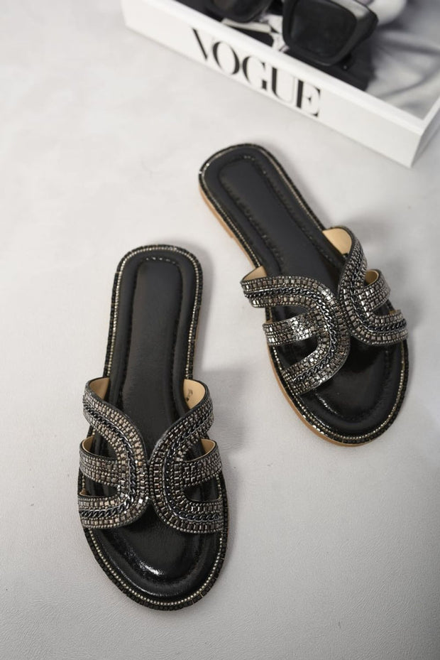 Embellished Open Toe Flat Sandals