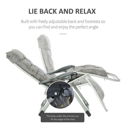 Outsunny 2 PCS Reclining Zero Gravity Chair Folding Lounger Cushion Dark Grey