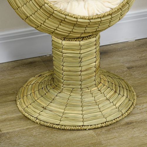 PawHut Raised Cat House, Natural Mat Grass Cat Bed w/ Stand Cushion, 41x 69 cm