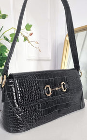 Faux Leather Croc Print Handbag