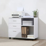 Freestanding Storage Cabinet w/ 3 Drawers 2 Shelves 4 Wheels Office Home White