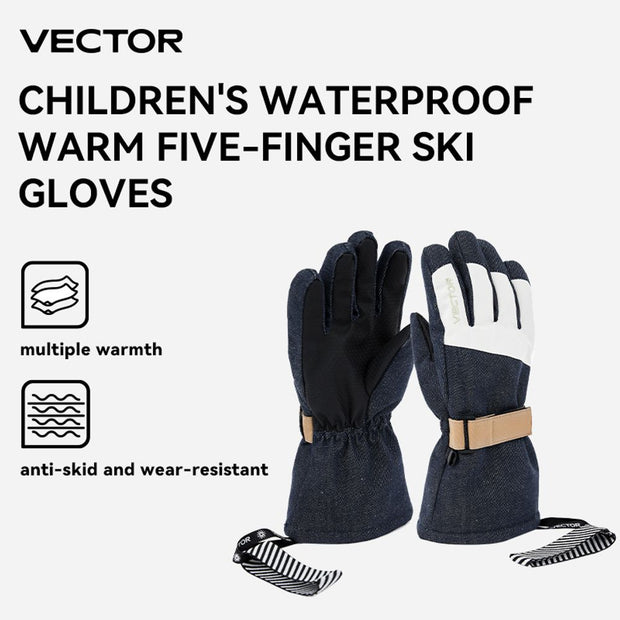 VECTOR Warm Ski Gloves Children's Winter Wool Waterproof Warm Children's Ski Gloves Ski Gloves 3M Cotton Heated Gloves