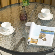Outdoor Round Dining Table Tempered Glass Top Steel w/ Parasol Hole 80cm