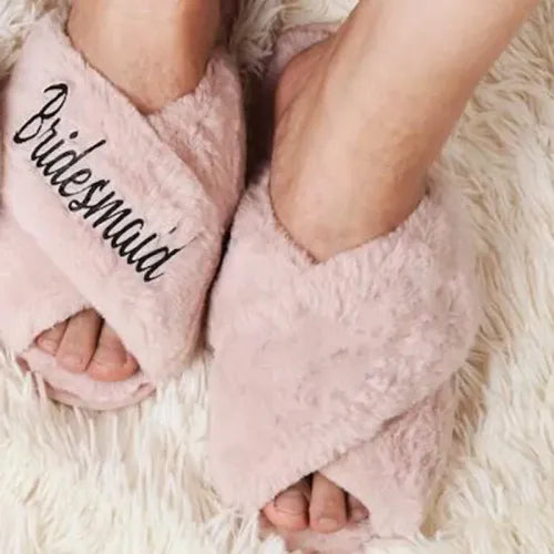 Bride bridesmaid maid of honor Slippers Bridal Shower winter Wedding Engagement Honeymoon Bachelorette hen Party proposal gift