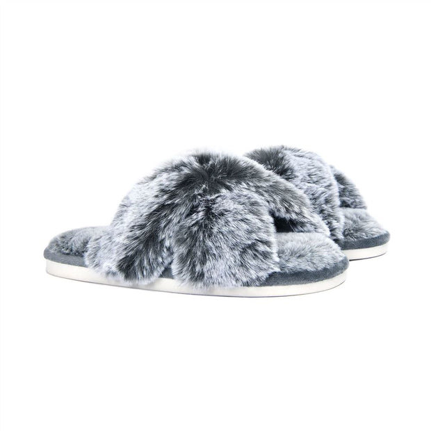 FAUX RAB FUR SLIPPERS L GRY