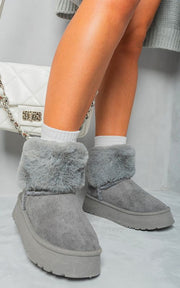 Fuzzy Cuff Slip On Snow Boots