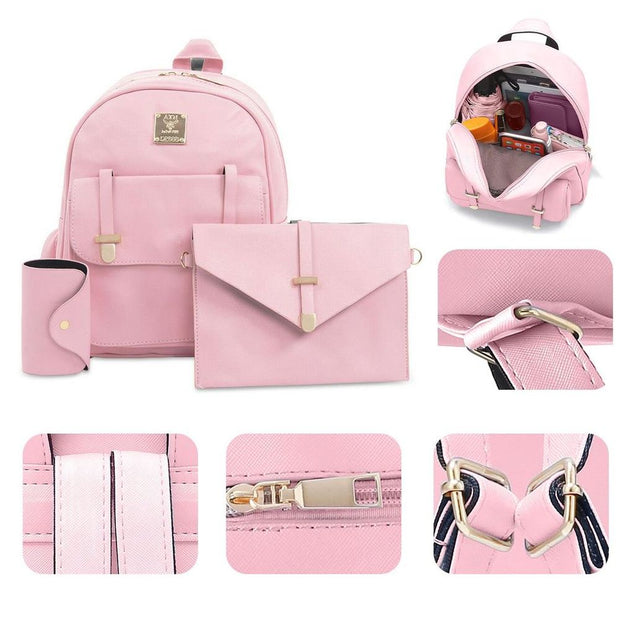 Aquarius Women PU Leather 3pcs Set - Shoulder Bag, Clutch & Card Holder Pink