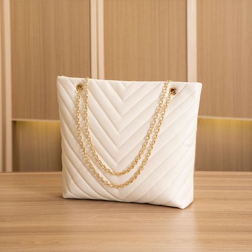 Women's Bag New Fashion Casual Embroidery Chain Shoulder Bag V-Pattern Lingge Handheld Shopping Bag Tote Bag