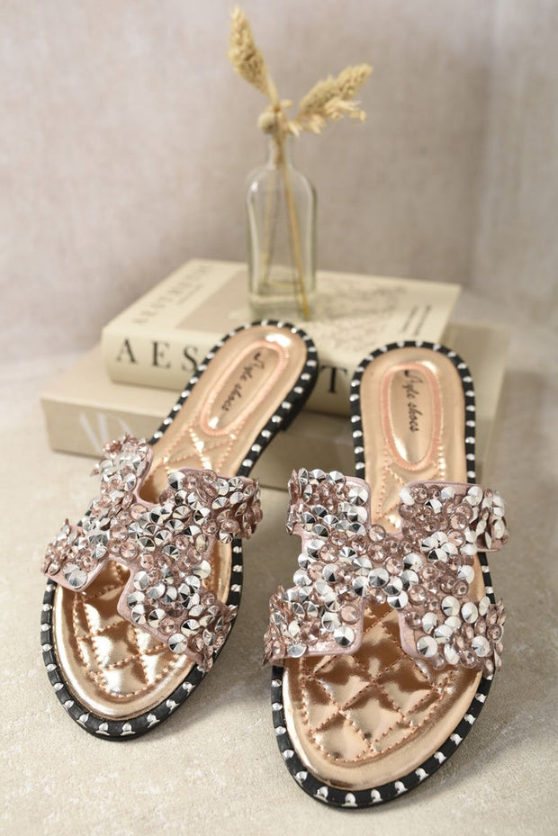 Embellished Open Toe Flat Sandals