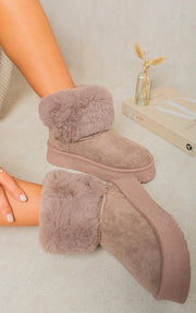 Fuzzy Cuff Slip On Snow Boots