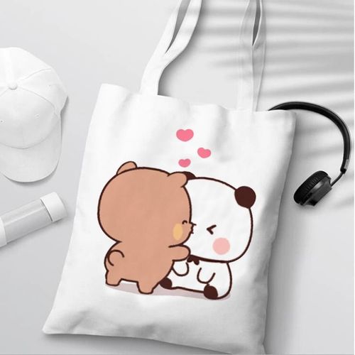 Bubu Dudu Anime Tote Bag Foldable Shopping Bag Tote Bag Aesthetic Fashion Canvas Reusable Shopping Bag Female