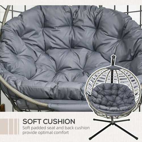 Outsunny PE Rattan Hanging Swing Chair w/ Stand & Cup Holder, Grey