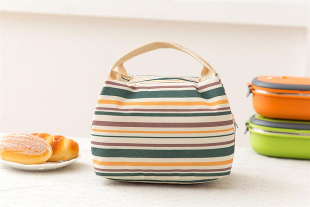 Insulated Striped Canvas Thermal Lunch Bag - in Various Colours