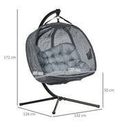 Double Hanging Egg Chair 2 Seaters Swing Hammock w/ Cushion, Grey