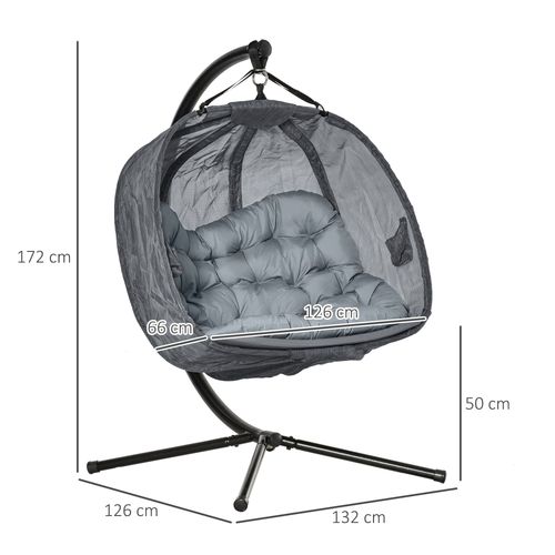 Double Hanging Egg Chair 2 Seaters Swing Hammock w/ Cushion, Grey