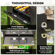 Outsunny Charcoal BBQ Grill with Warming Rack 3 Shelves Temperature Gauge