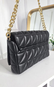 Faux Leather Padded Handbag with Chain Detail