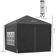 3mx3m Pop Up Gazebo Party Tent Canopy Marquee with Storage Bag Black