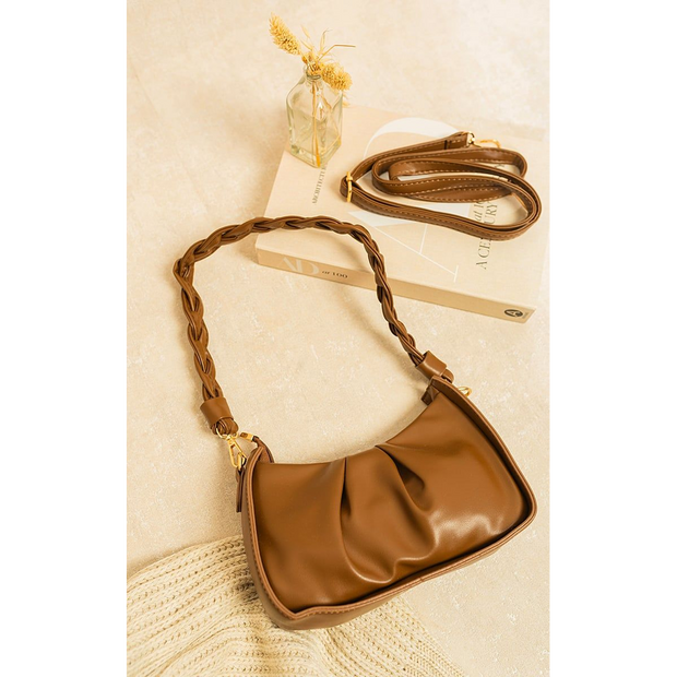 Ruched Faux Leather Shoulder Bag