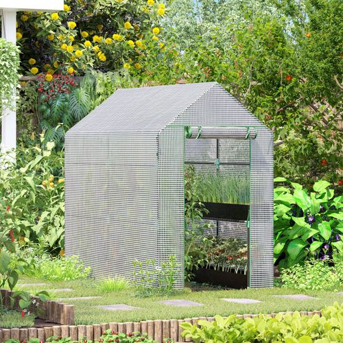 Walk in Garden Greenhouse with Shelves Steeple 186Lx120Wx190Hcm White