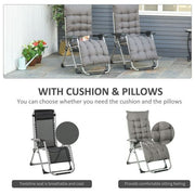 Outsunny 2 PCS Reclining Zero Gravity Chair Folding Lounger Cushion Dark Grey