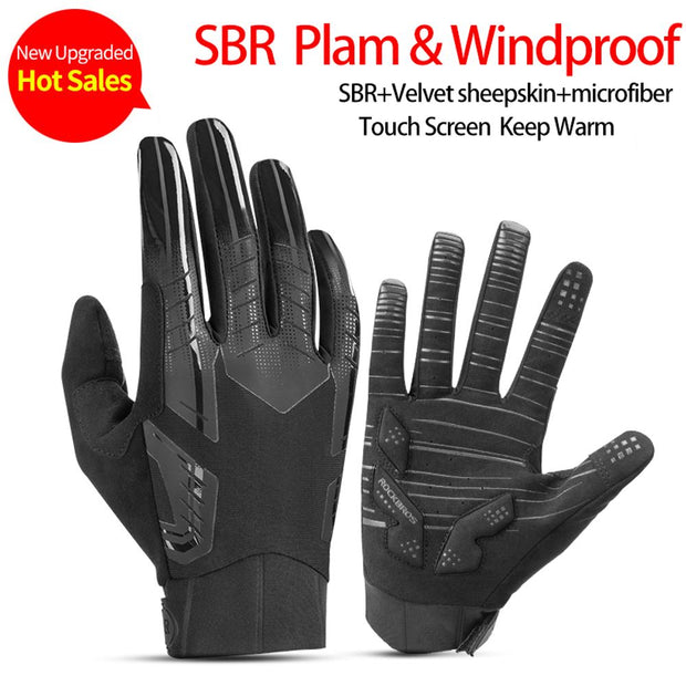 ROCKBROS Cycling Gloves Thermal Autumn Winter Gloves Windproof SBR Touch Screen Bike Gloves Full Finger Shockproof Sport Gloves