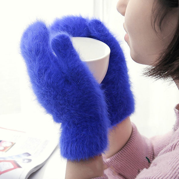 Cute Rabbit Wool Gloves Female Winter Mittens  Factory Outlet Fur Gloves  Fingerless Gloves  Winter Gloves Women  Girls Mittens