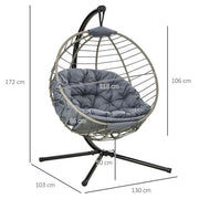 Outsunny PE Rattan Hanging Swing Chair w/ Stand & Cup Holder, Grey