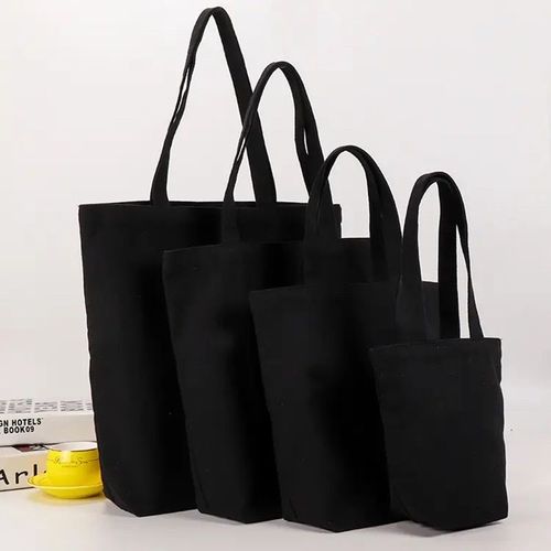 ISKYBOB Canvas Tote Cotton Bag Black Shopping Bag Reticule Cosmetic Bag Student Shoulder Bag Cosmetic Bag Canvas Belt Pocket