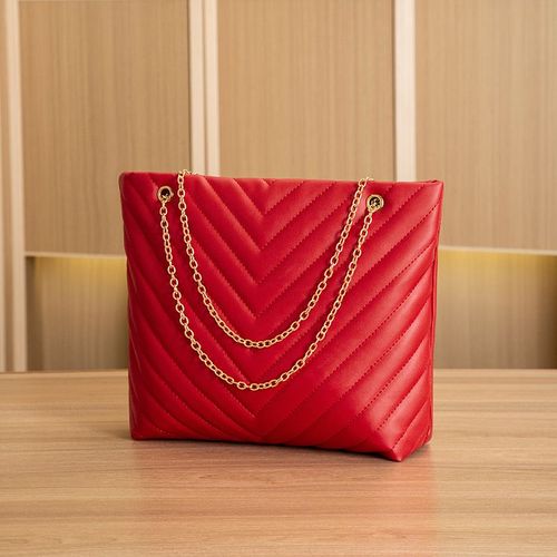 Women's Bag New Fashion Casual Embroidery Chain Shoulder Bag V-Pattern Lingge Handheld Shopping Bag Tote Bag