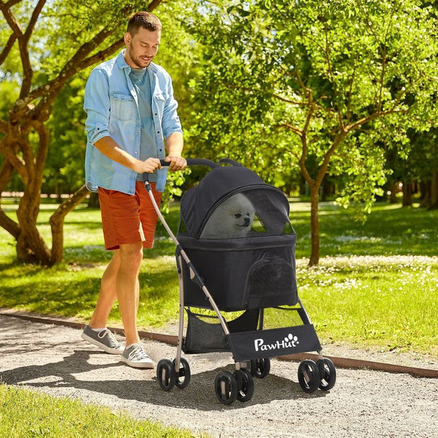 PawHut 3 In 1 Pet Stroller, Detachable Dog Cat Travel Carriage - Black