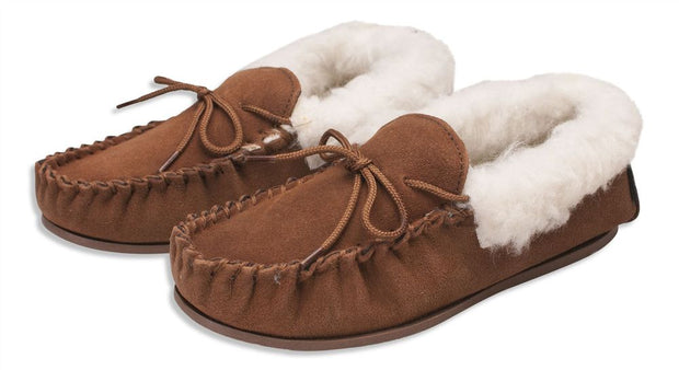 Nordvek Womens Sheepskin Suede Moccasin Slippers With Rubber Sole - 417-100