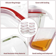 8 PCs Rectangle Square  Airtight Glass Food Containers with Lids Storage Kitchen Containers