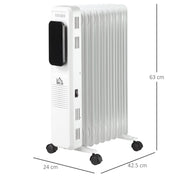 2180W Oil Filled Radiator, 9 Fin, Timer, 3 Set, Safety Cut-Off Remote White