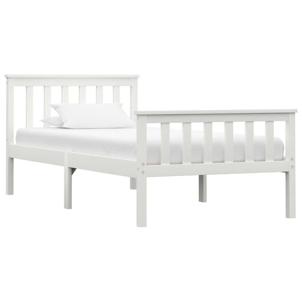 Contemporary Bed Frame White Solid Pinewood