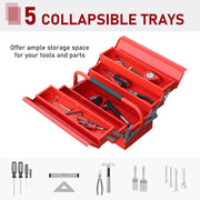 Metal Tool Box 3 Tier 5 Tray Professional Toolbox, 45x22.5x34.5cm, Red