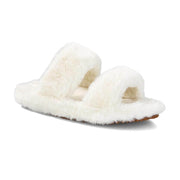 Womens Fluffy Double Strap Slippers Ladies Faux Fur Slip On Sliders Size 3-8